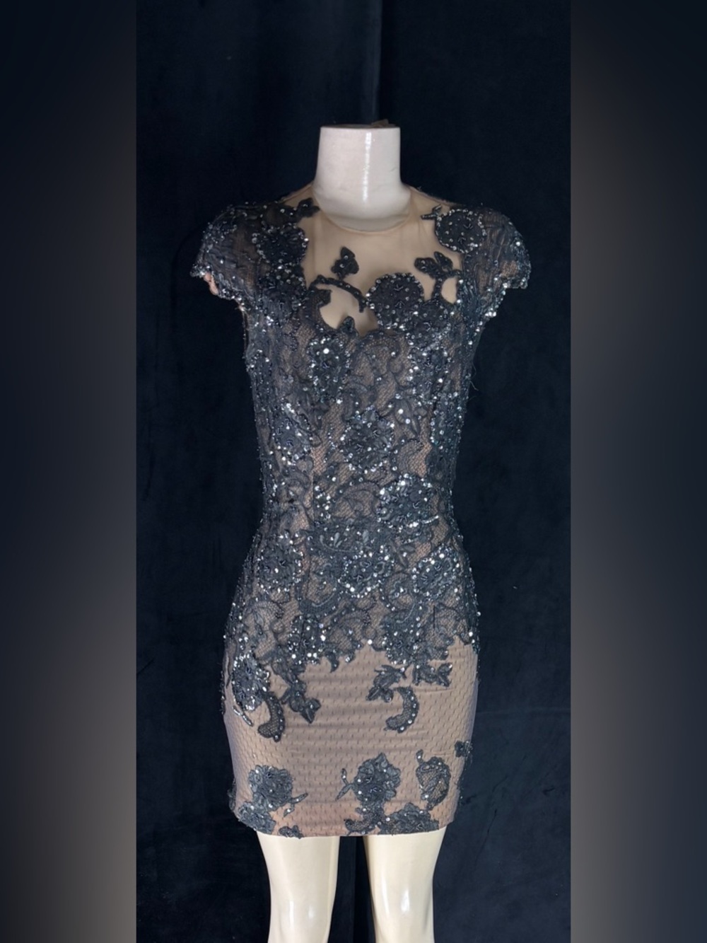 Mandalay Medium Grey Lace Jacket with Nude Underlay